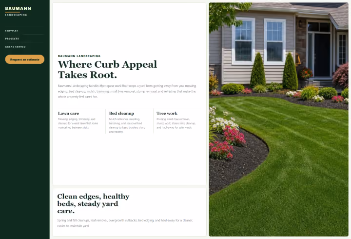 Baumann Landscaping sample with a garden photograph and quote request